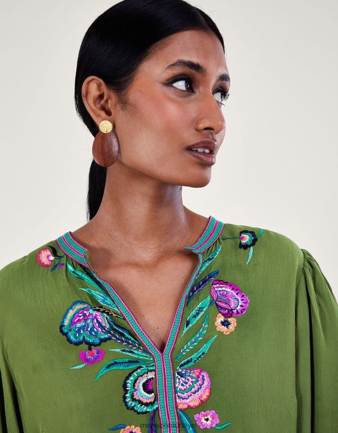 Monsoon kadınlar kaitlyn kuş işlemeli tunik JH86BT176 Giyim yeşil