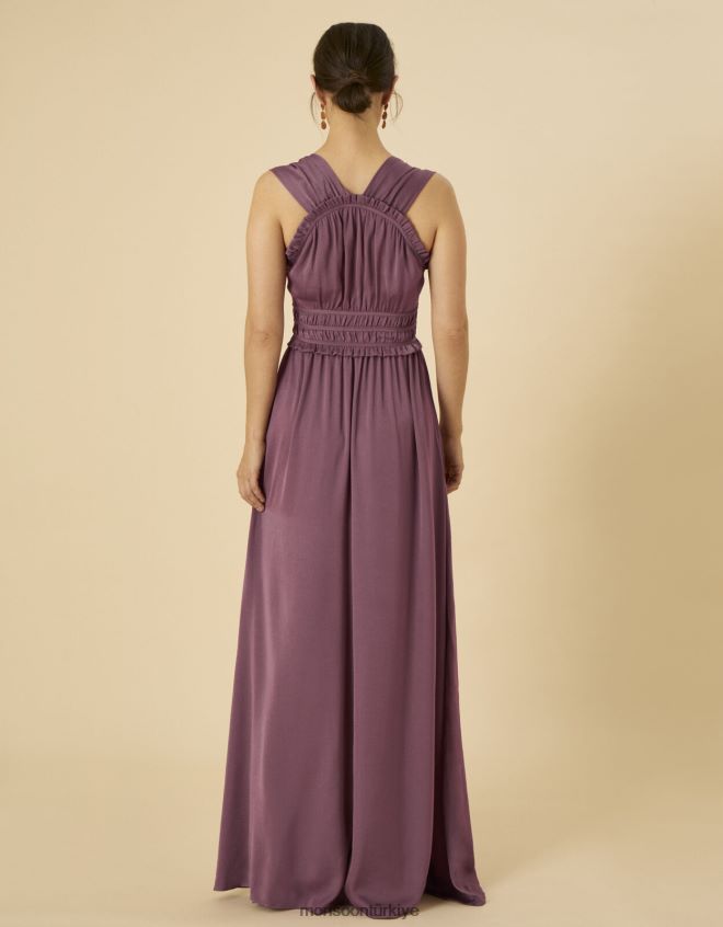 Monsoon kadınlar katherine saten maxi elbise JH86BT734 Giyim pembe gül)