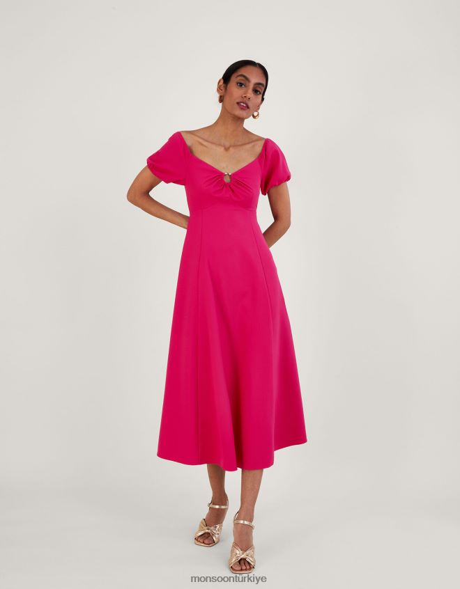 Monsoon kadınlar katie yüzük detaylı bardot elbise JH86BT369 Giyim pembe