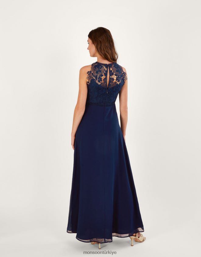 Monsoon kadınlar lena dantel maxi elbise JH86BT421 Giyim Mavi Donanma)