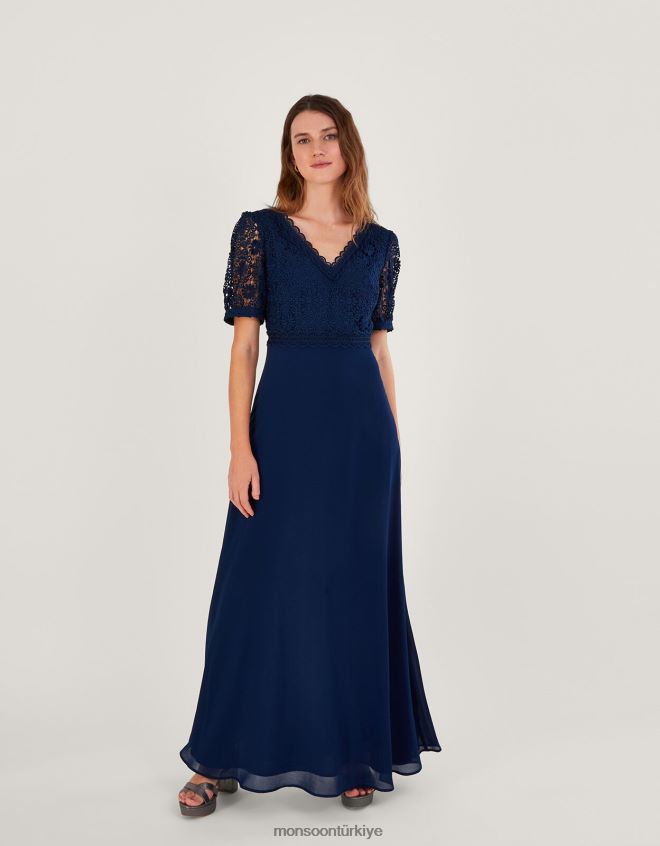 Monsoon kadınlar lilibet dantelli maxi elbise JH86BT849 Giyim Mavi Donanma)