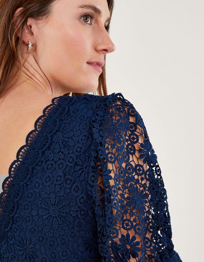 Monsoon kadınlar lilibet dantelli maxi elbise JH86BT849 Giyim Mavi Donanma)