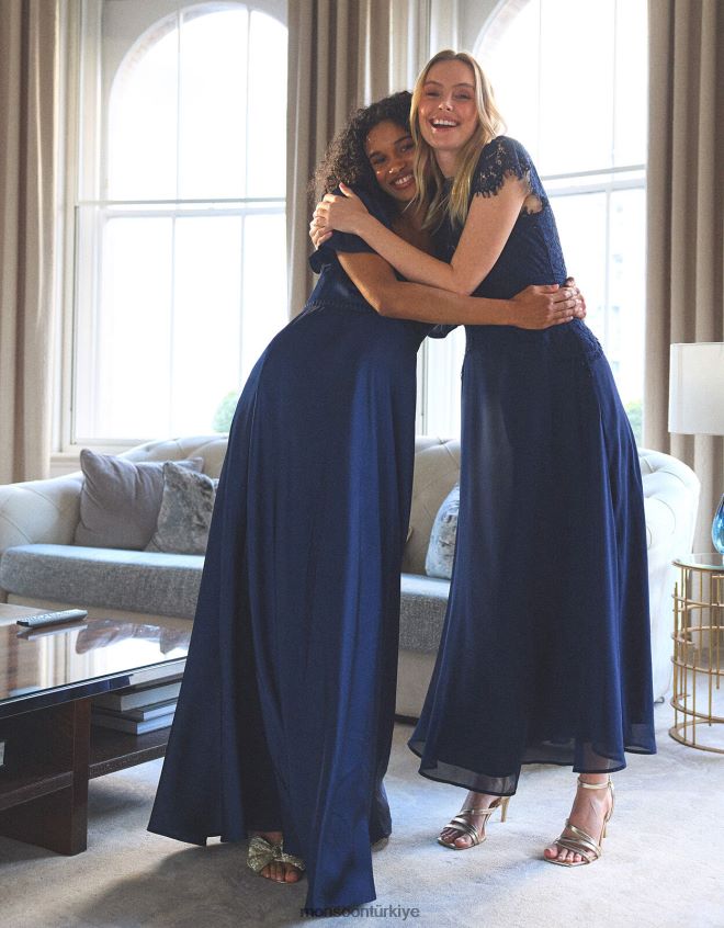 Monsoon kadınlar louise dantel maxi elbise JH86BT861 Giyim Mavi Donanma)