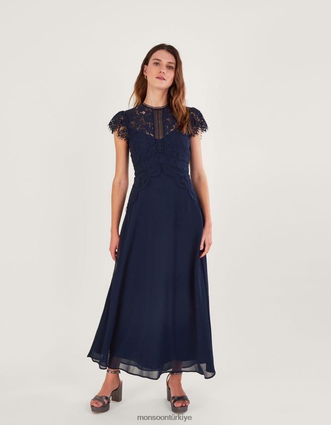 Monsoon kadınlar louise dantelli kısa elbise JH86BT864 Giyim Mavi Donanma)