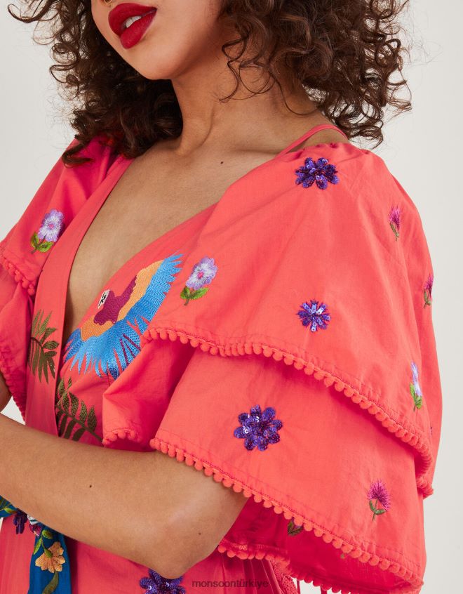 Monsoon kadınlar lucy katmanlı kol süslemeli maxi elbise JH86BT761 Giyim turuncu (mercan)