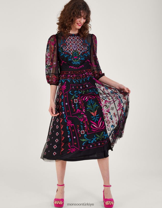 Monsoon kadınlar maddie işlemeli çay elbisesi JH86BT12 Giyim siyah