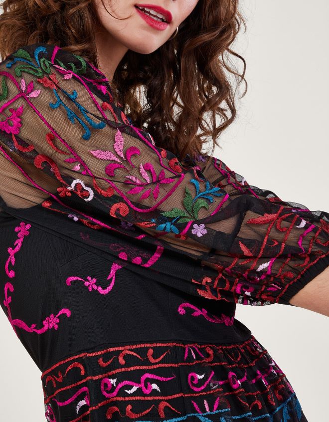 Monsoon kadınlar maddie işlemeli çay elbisesi JH86BT12 Giyim siyah