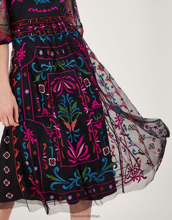 Monsoon kadınlar maddie işlemeli çay elbisesi JH86BT12 Giyim siyah