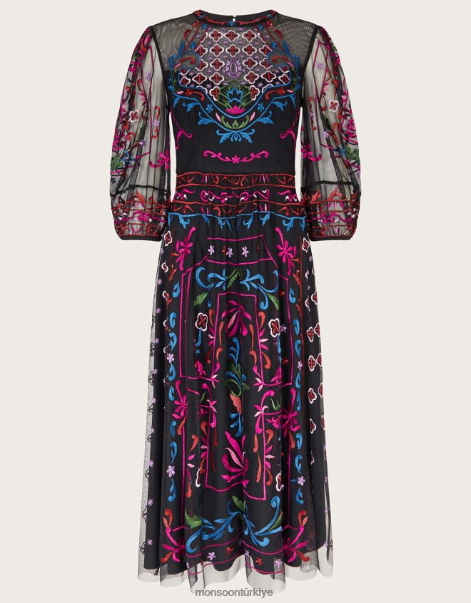 Monsoon kadınlar maddie işlemeli çay elbisesi JH86BT12 Giyim siyah