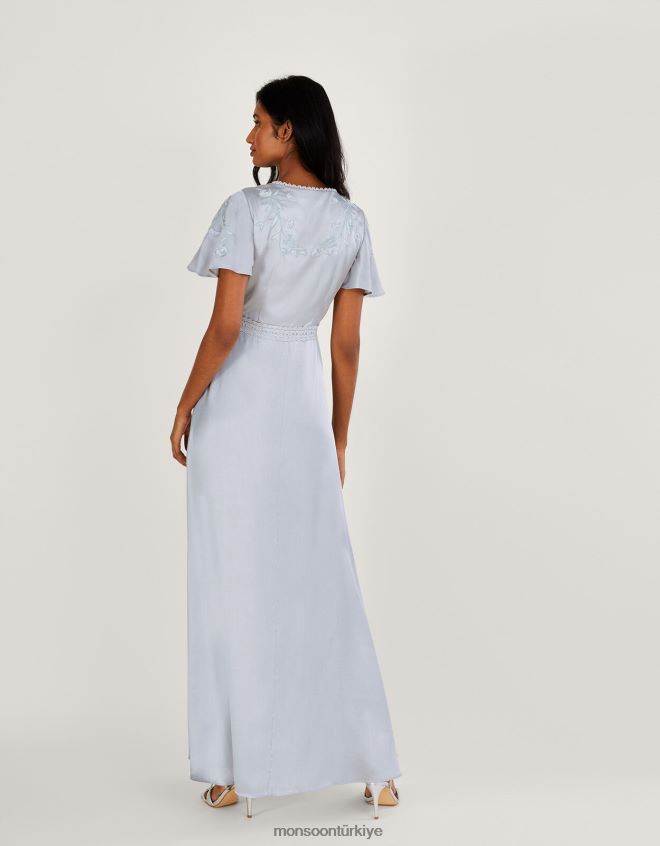 Monsoon kadınlar mia saten işlemeli maxi elbise JH86BT698 Giyim gümüş