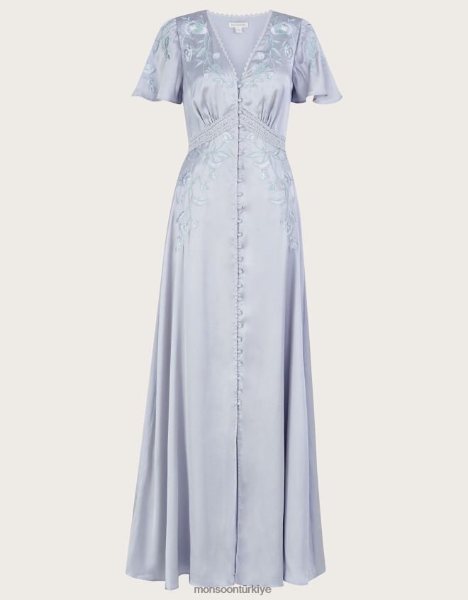 Monsoon kadınlar mia saten işlemeli maxi elbise JH86BT698 Giyim gümüş