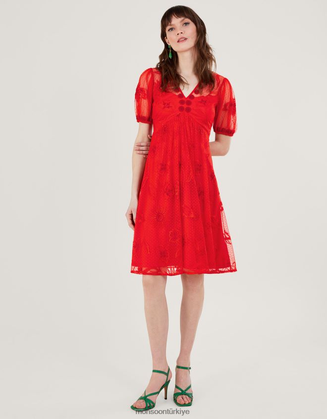 Monsoon kadınlar nora işlemeli kısa elbise JH86BT253 Giyim turuncu