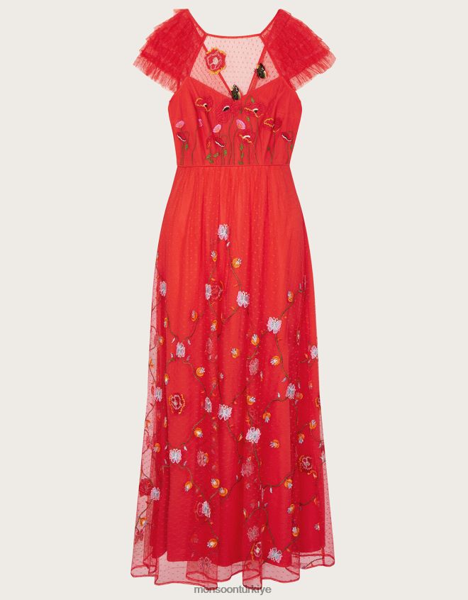 Monsoon kadınlar octavia işlemeli midi elbise JH86BT785 Giyim kırmızı