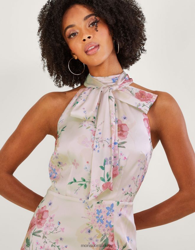 Monsoon kadınlar palmer çiçekli saten maxi elbise JH86BT793 Giyim fildişi