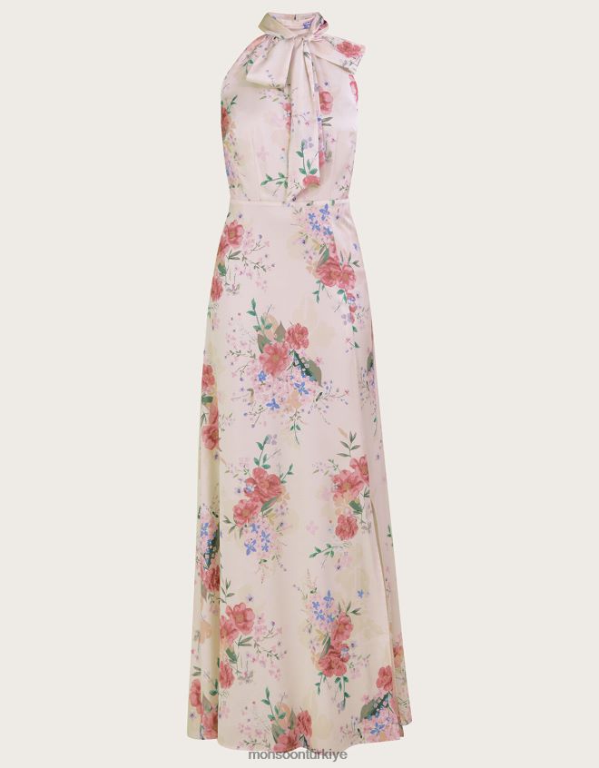 Monsoon kadınlar palmer çiçekli saten maxi elbise JH86BT793 Giyim fildişi