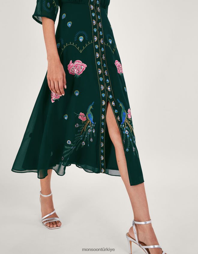 Monsoon kadınlar perla işlemeli çay elbisesi JH86BT64 Giyim yeşil (koyu yeşil)