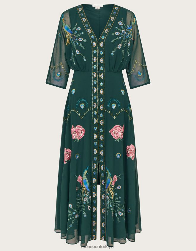 Monsoon kadınlar perla işlemeli çay elbisesi JH86BT64 Giyim yeşil (koyu yeşil)