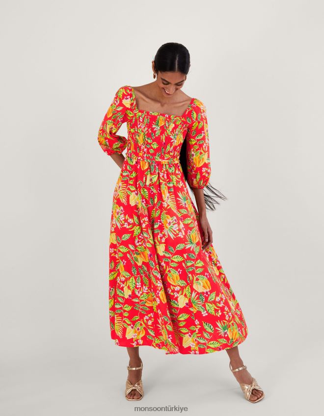 Monsoon kadınlar pippa desenli midi elbise JH86BT727 Giyim kırmızı