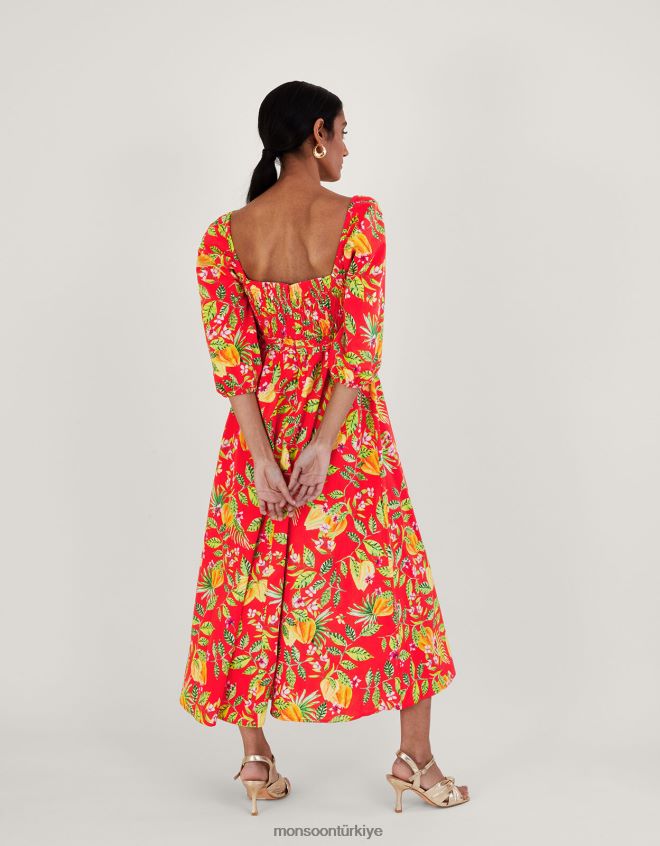 Monsoon kadınlar pippa desenli midi elbise JH86BT727 Giyim kırmızı