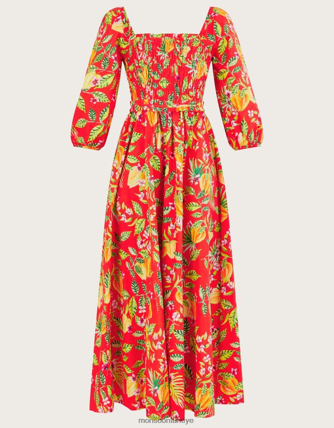 Monsoon kadınlar pippa desenli midi elbise JH86BT727 Giyim kırmızı