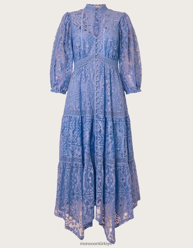 Monsoon kadınlar rhea dantelli mendilli gömlek elbise JH86BT1052 Giyim mavi