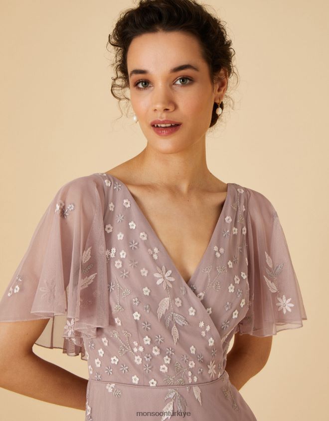 Monsoon kadınlar rhonda süslenmiş maxi elbise JH86BT1129 Giyim kahverengi (mocha)