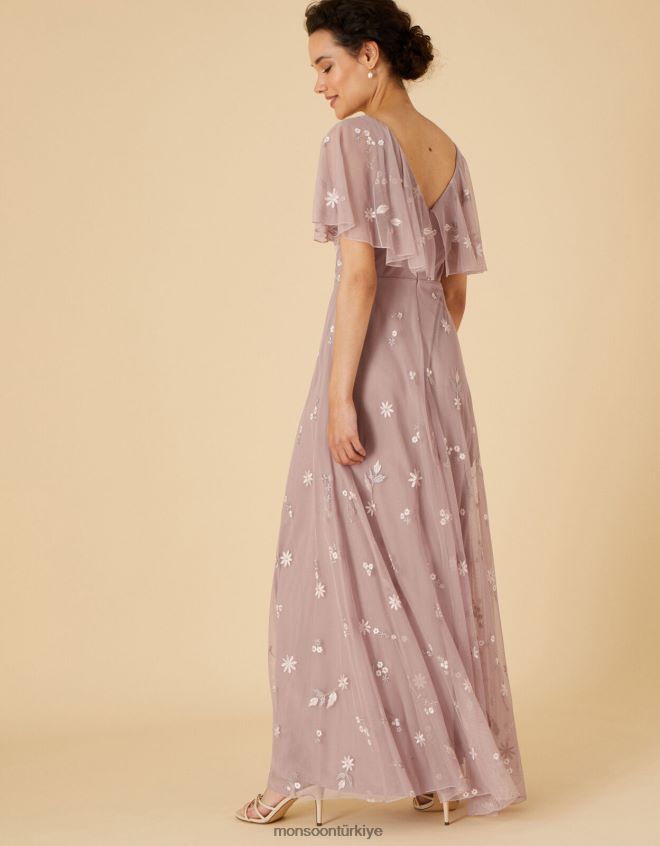 Monsoon kadınlar rhonda süslenmiş maxi elbise JH86BT1129 Giyim kahverengi (mocha)