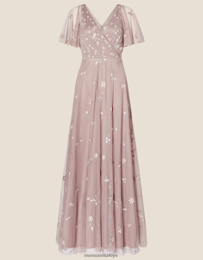 Monsoon kadınlar rhonda süslenmiş maxi elbise JH86BT1129 Giyim kahverengi (mocha)