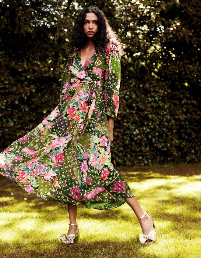 Monsoon kadınlar sürdürülebilir viskondan anastasia metalik anvelop elbise JH86BT238 Giyim yeşil