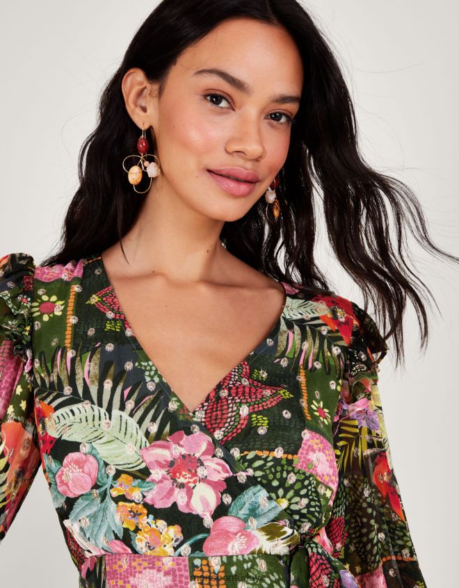 Monsoon kadınlar sürdürülebilir viskondan anastasia metalik anvelop elbise JH86BT238 Giyim yeşil