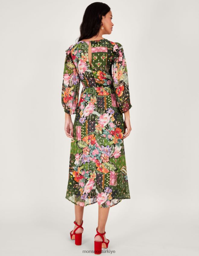 Monsoon kadınlar sürdürülebilir viskondan anastasia metalik anvelop elbise JH86BT238 Giyim yeşil