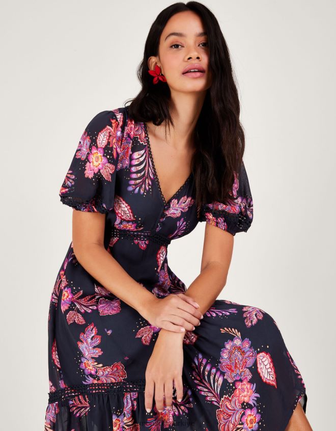 Monsoon kadınlar sürdürülebilir viskondan finn hanky etek boyu elbise JH86BT354 Giyim Mavi Donanma)