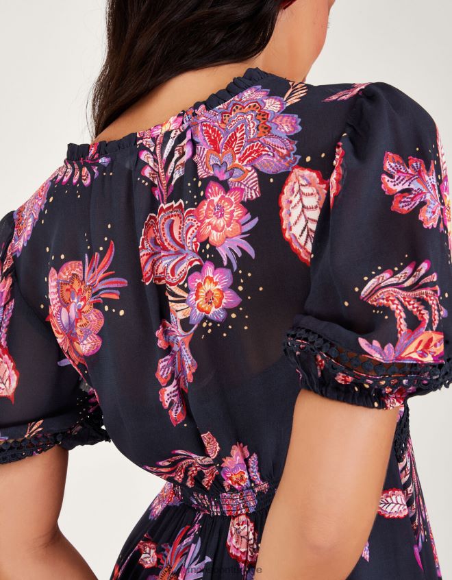 Monsoon kadınlar sürdürülebilir viskondan finn hanky etek boyu elbise JH86BT354 Giyim Mavi Donanma)