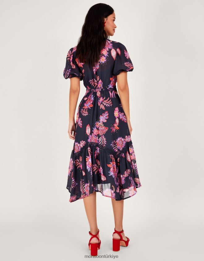 Monsoon kadınlar sürdürülebilir viskondan finn hanky etek boyu elbise JH86BT354 Giyim Mavi Donanma)