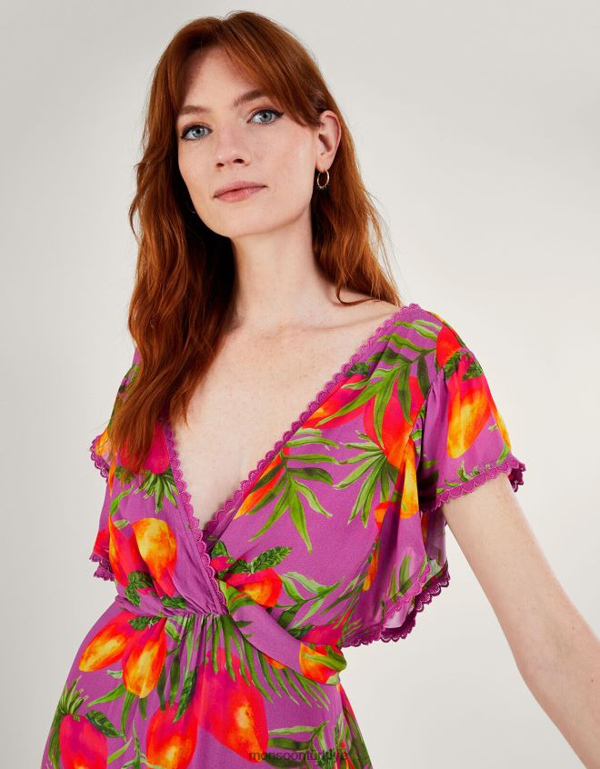 Monsoon kadınlar sürdürülebilir viskozdan atiena desenli elbise JH86BT167 Giyim mor