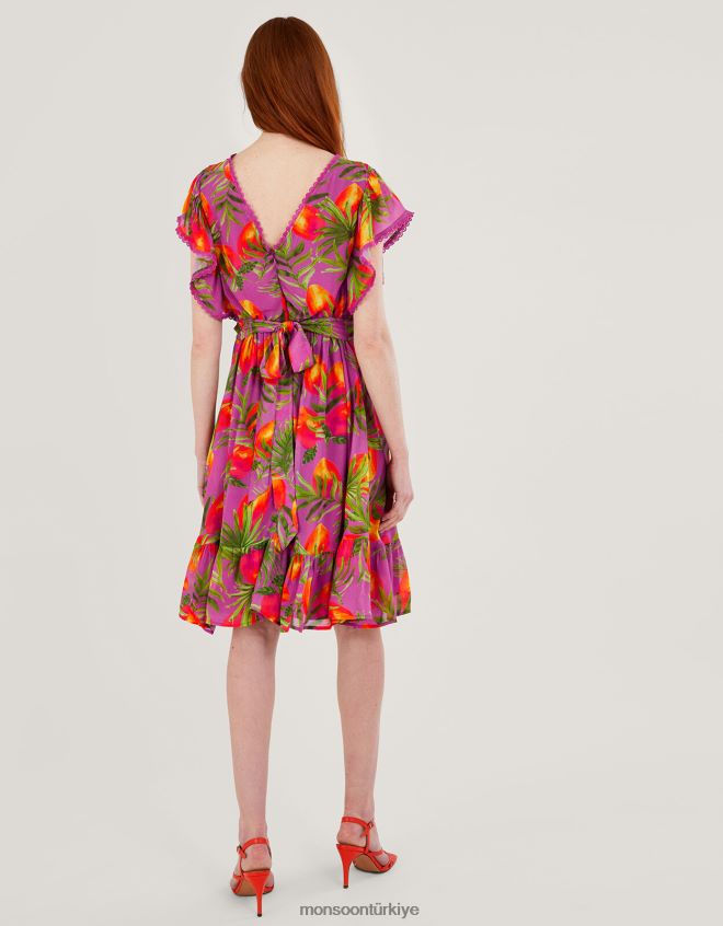 Monsoon kadınlar sürdürülebilir viskozdan atiena desenli elbise JH86BT167 Giyim mor