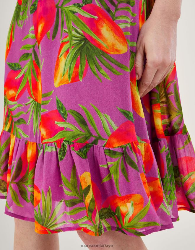 Monsoon kadınlar sürdürülebilir viskozdan atiena desenli elbise JH86BT167 Giyim mor