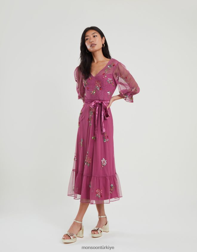 Monsoon kadınlar sabrina işlemeli midi elbise JH86BT474 Giyim pembe
