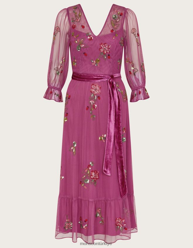 Monsoon kadınlar sabrina işlemeli midi elbise JH86BT474 Giyim pembe