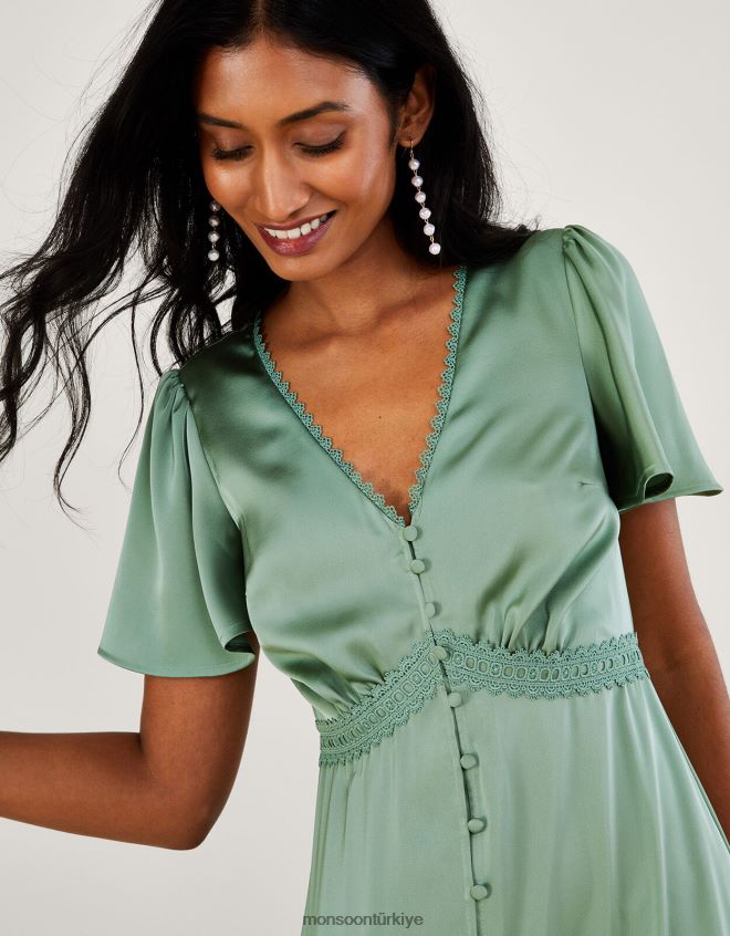 Monsoon kadınlar sarmaşık kısa boy maxi elbise JH86BT1062 Giyim yeşil