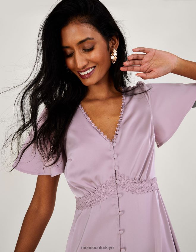 Monsoon kadınlar sarmaşık kısa boy maxi elbise JH86BT412 Giyim vizon