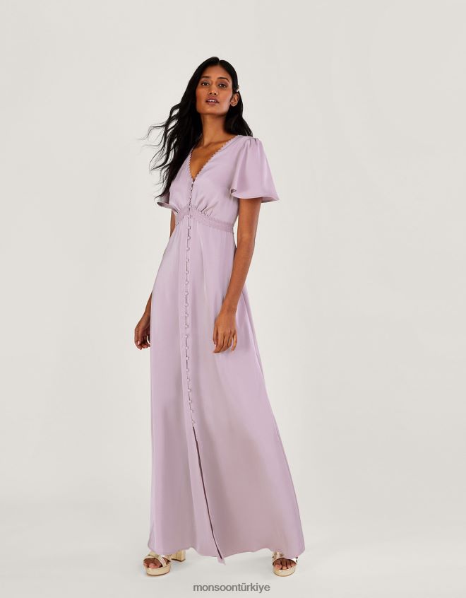 Monsoon kadınlar sarmaşık saten maxi elbise JH86BT388 Giyim vizon