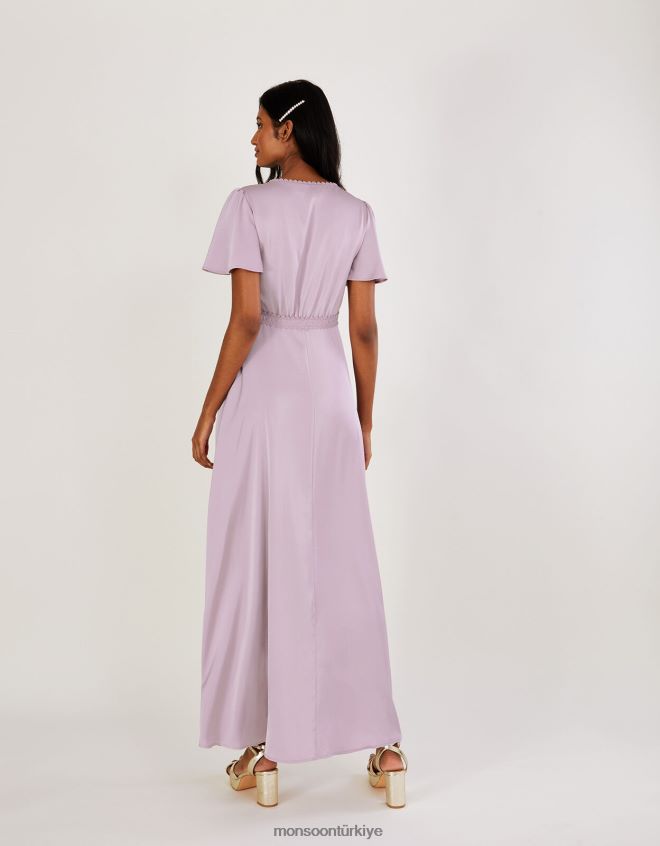 Monsoon kadınlar sarmaşık saten maxi elbise JH86BT388 Giyim vizon