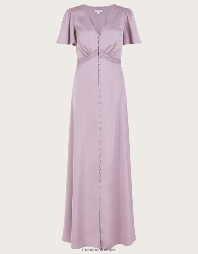 Monsoon kadınlar sarmaşık saten maxi elbise JH86BT388 Giyim vizon