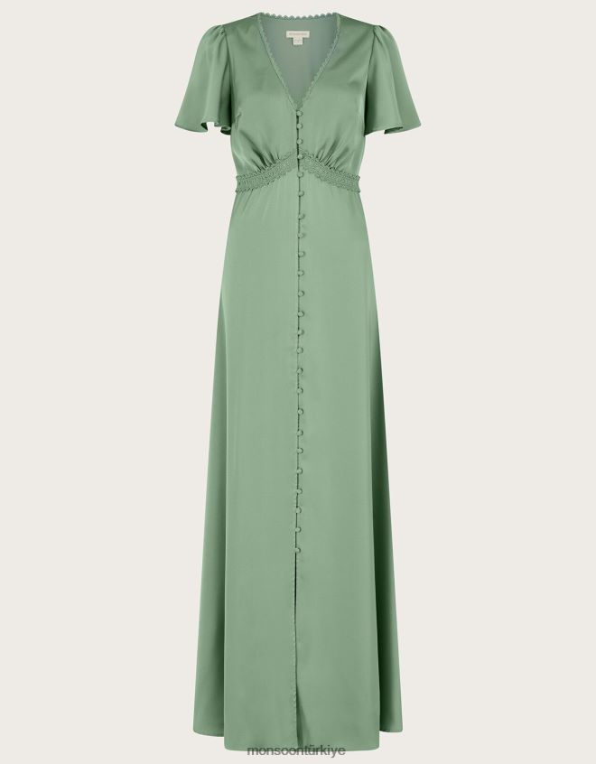 Monsoon kadınlar sarmaşık saten maxi elbise JH86BT996 Giyim yeşil