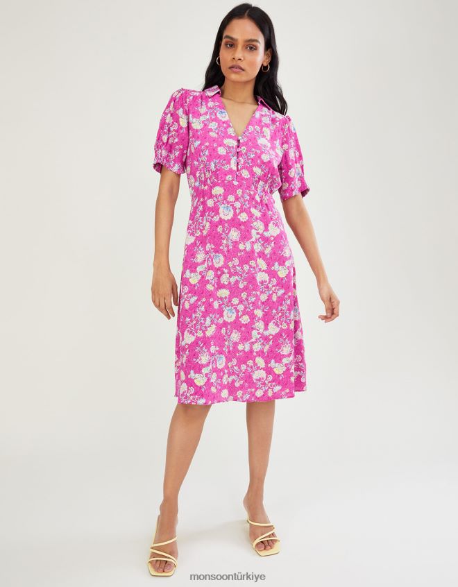 Monsoon kadınlar sawyer desenli kısa gömlek elbise JH86BT1081 Giyim pembe