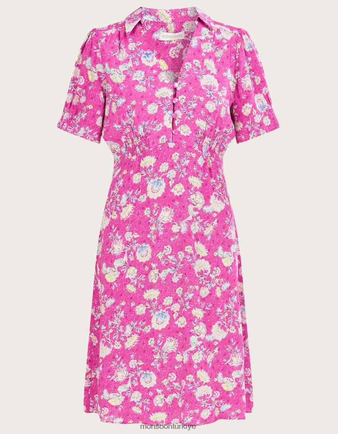 Monsoon kadınlar sawyer desenli kısa gömlek elbise JH86BT1081 Giyim pembe