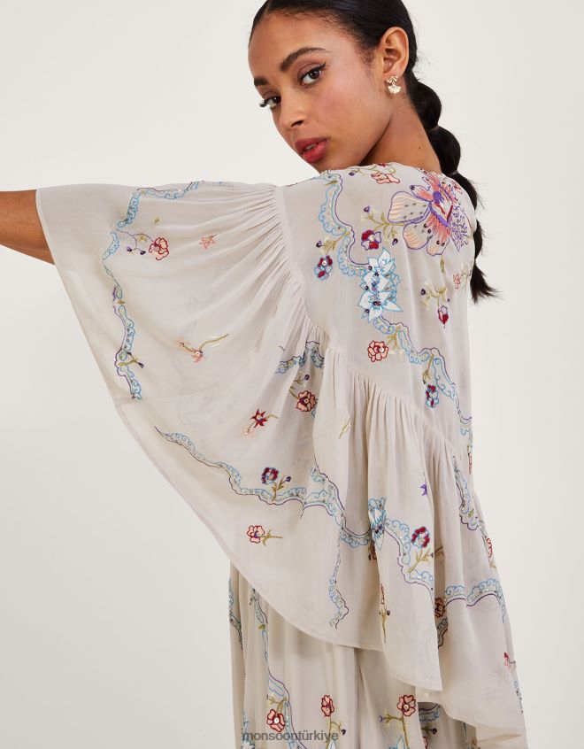 Monsoon kadınlar seraphina işlemeli pelerinli maxi elbise JH86BT522 Giyim çıplak