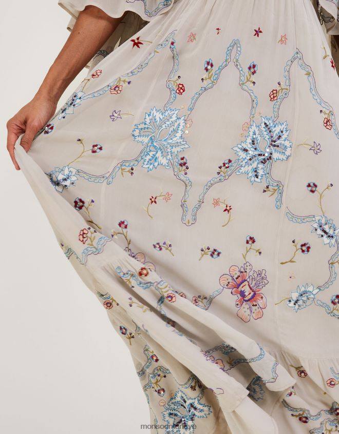 Monsoon kadınlar seraphina işlemeli pelerinli maxi elbise JH86BT522 Giyim çıplak