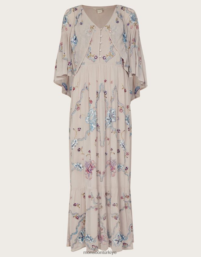 Monsoon kadınlar seraphina işlemeli pelerinli maxi elbise JH86BT522 Giyim çıplak